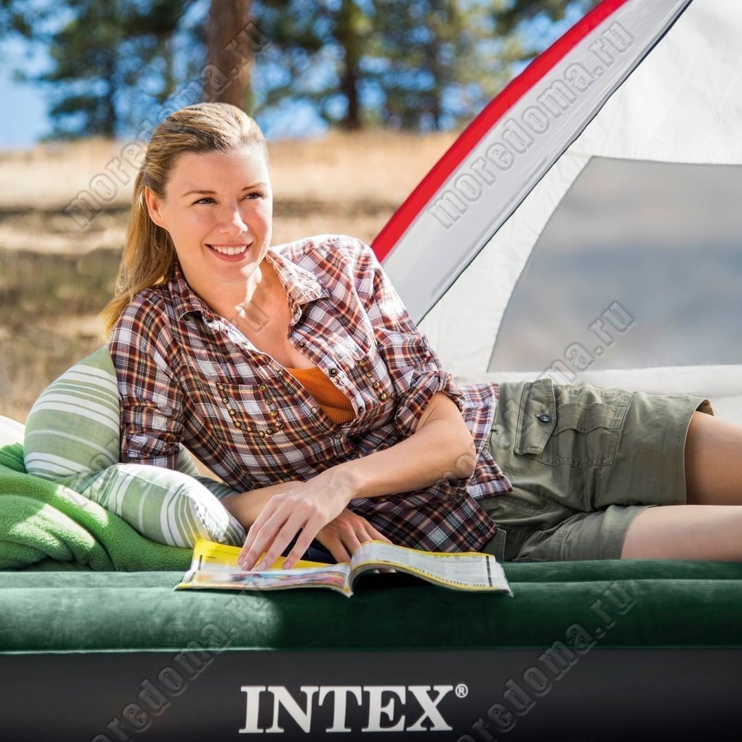 Надувной матрас intex prestige downy bed 64108 серый зеленый