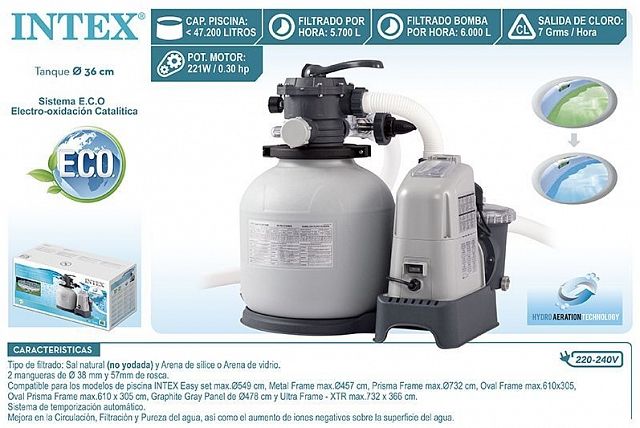 Хлоргенератор + песочный фильтр-насос 6 м3/ч "INTEX" (КНР)